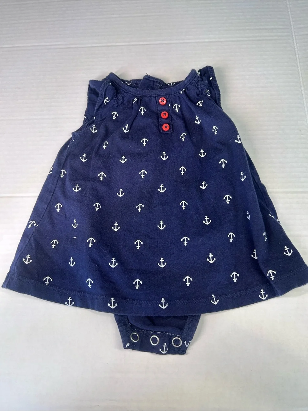 Carter's Navy Anchor Print Bodysuit Dress with Red Buttons